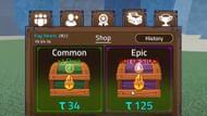 The different treasure chests in the Crew Shop (Image via Roblox)